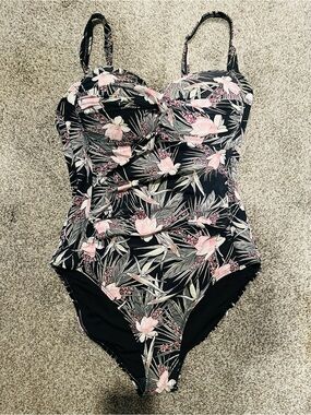 Nip Tuck Floral One-Piece Swimsuit in Black and Pink